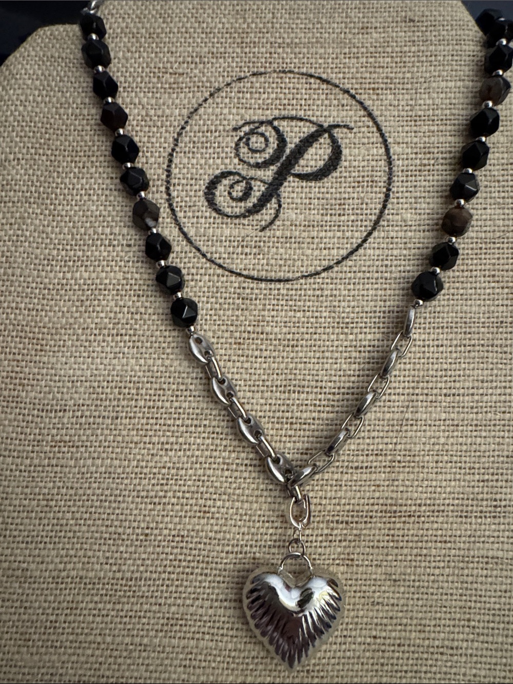 bloom Asher Silver Heart Pendant Necklace with Black Beads fashion jewelry